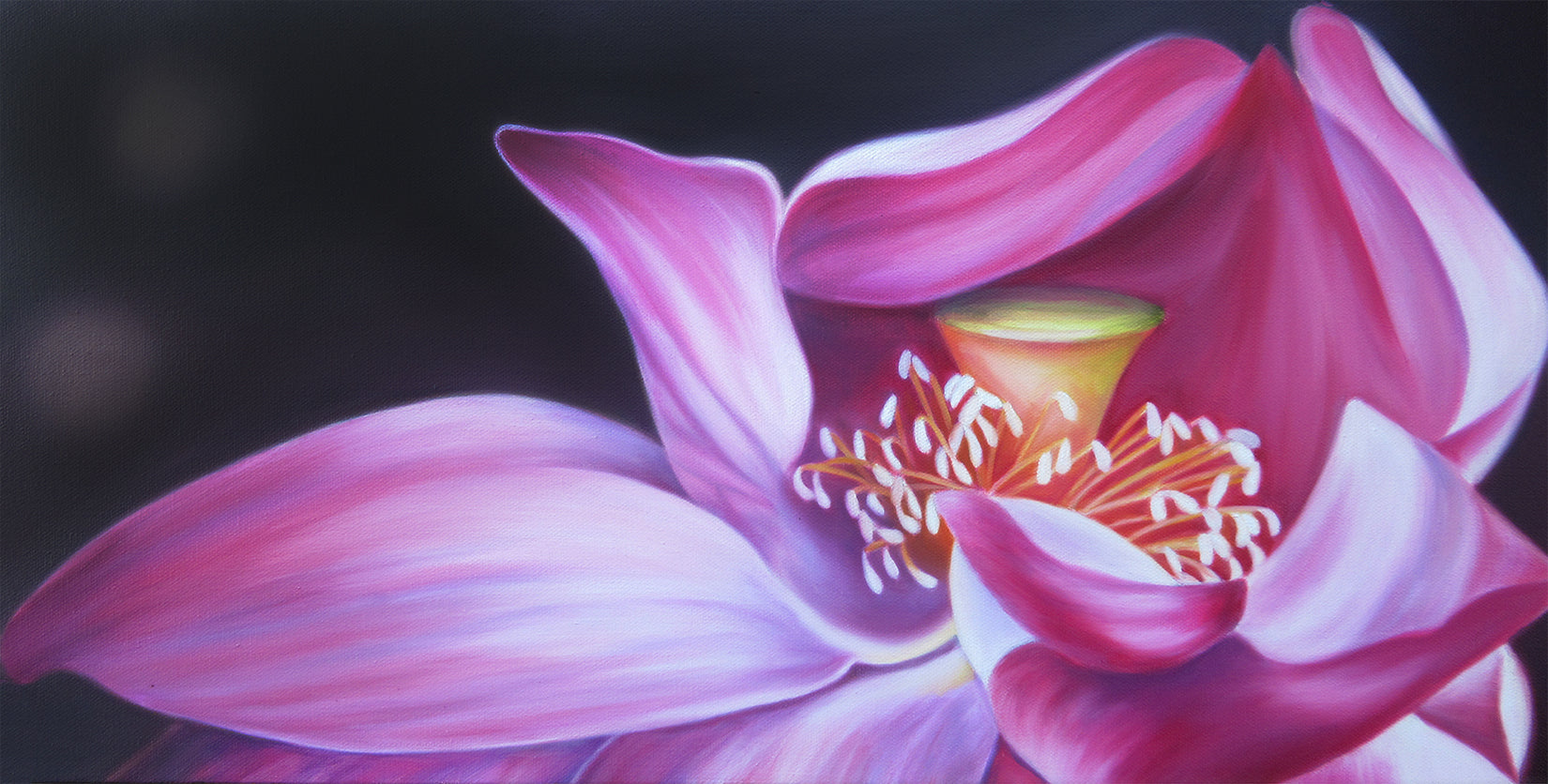 Hidden Gem - Pink Lotus Flower Oil Painting