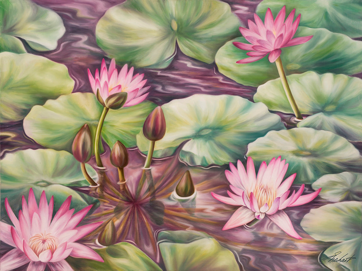 Serenity - Water Lily Pond Oil Painting