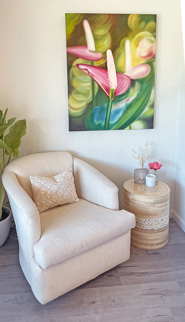 anthurium painting 1950s No Ka 'Oi - Anthurium Flower Oil Painting